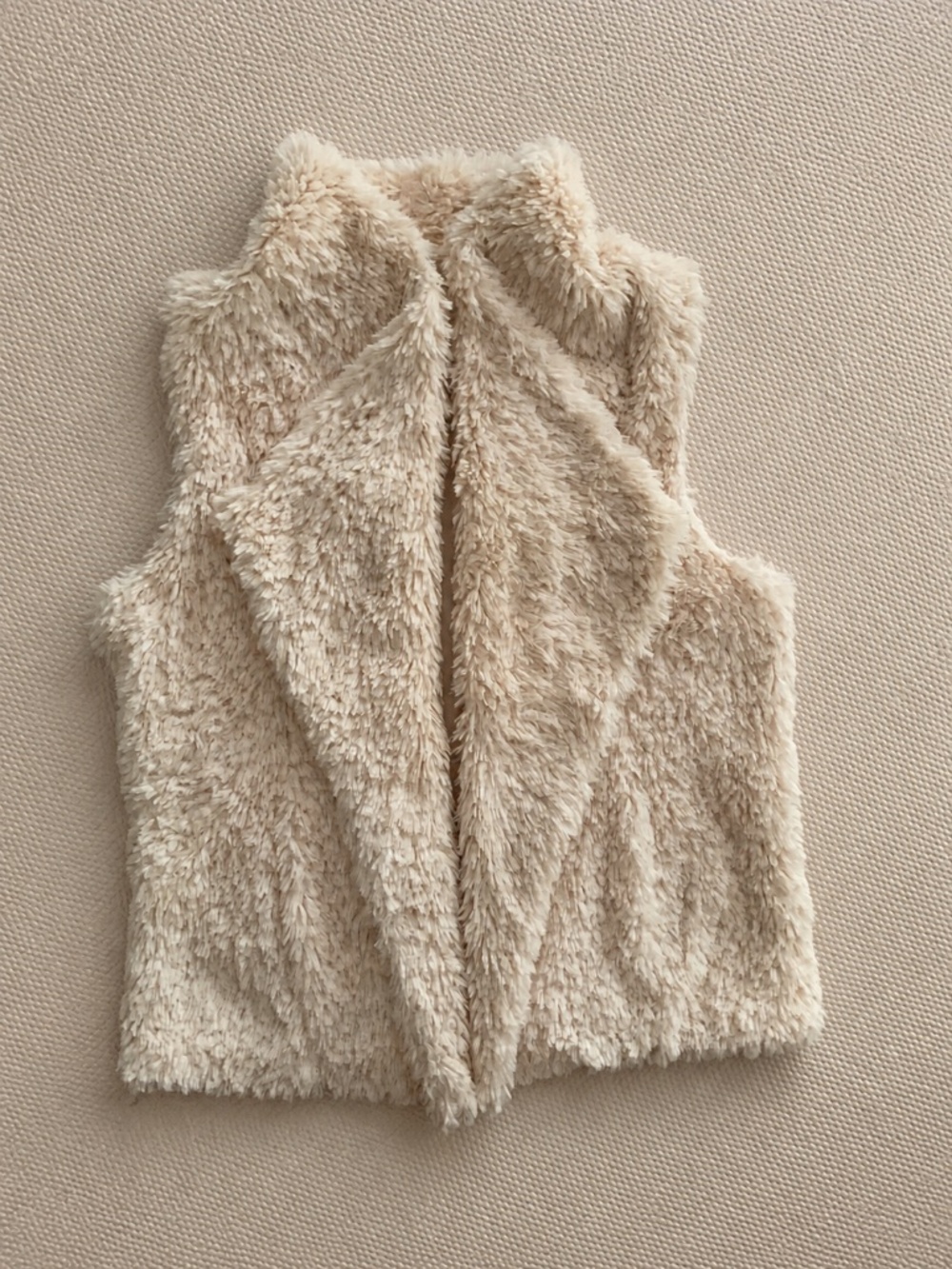 Calvin Klein Ivory Faux Fur Draped Open Front Vest Pockets Size M